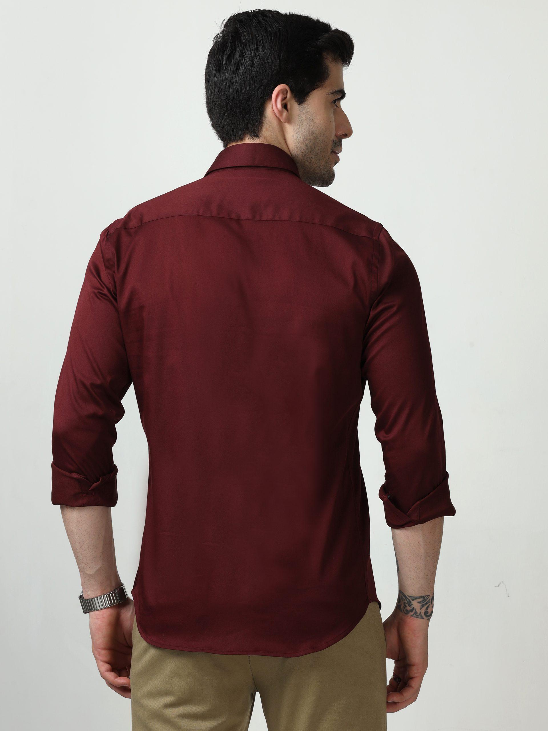 Maroon Satin Lycra Plain Shirt