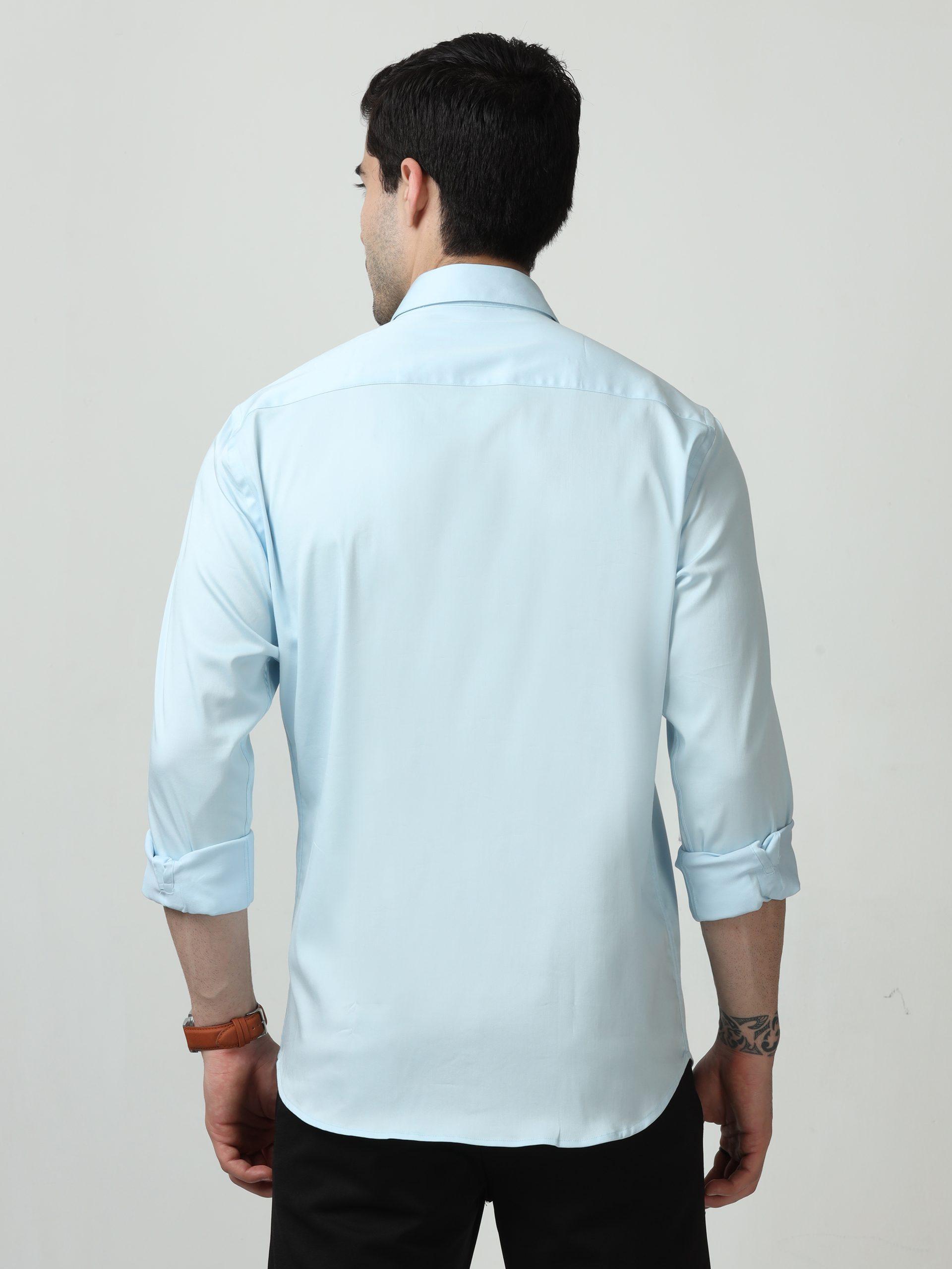 Sky Blue Satin Lycra Plain Shirt