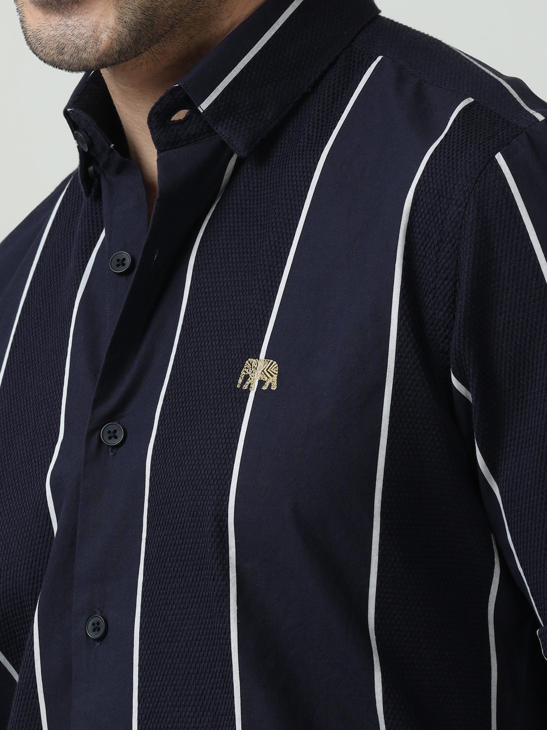 Navy Blue Dobby Stripes Shirt