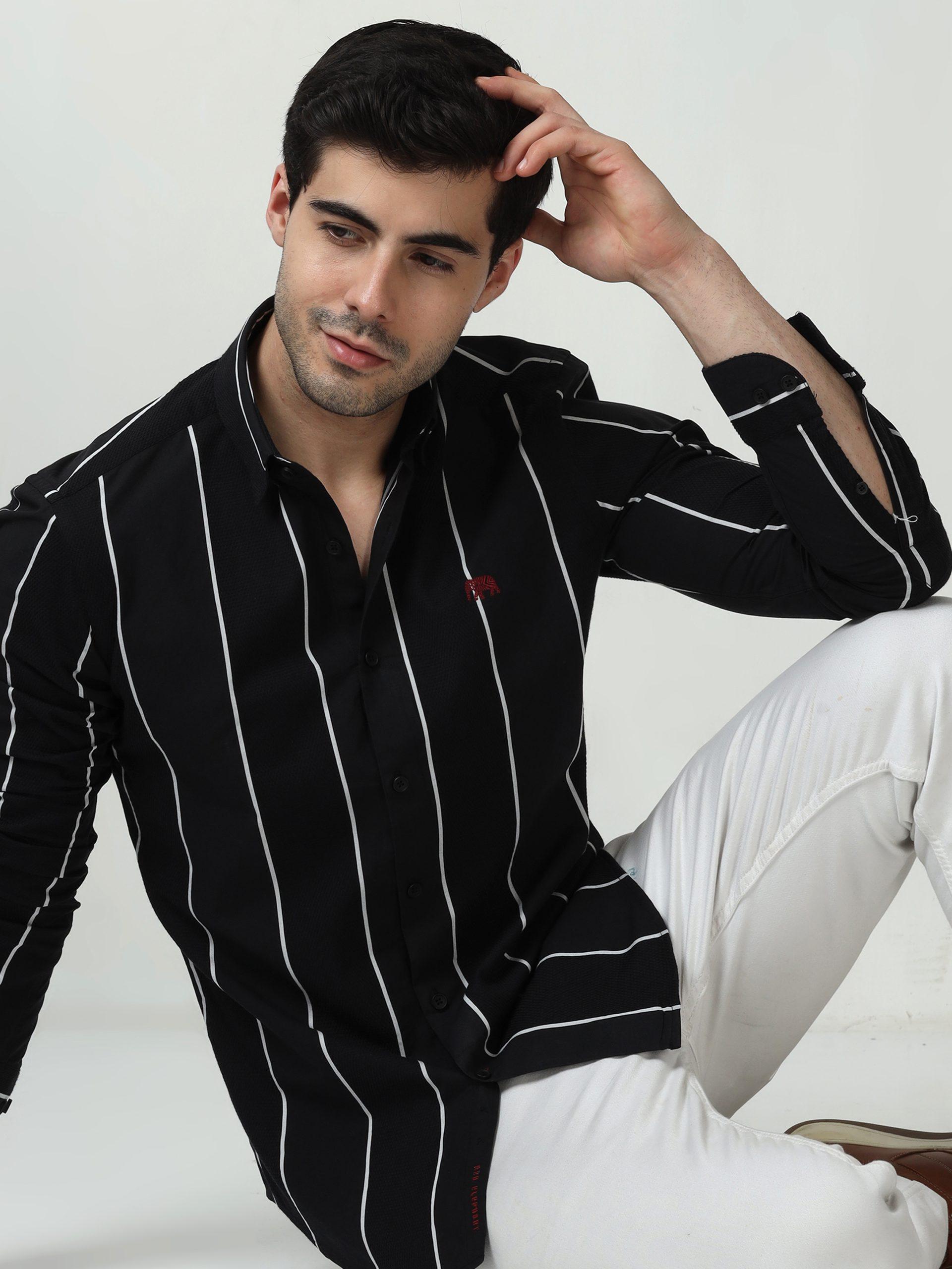 Black Dobby Stripes Shirt